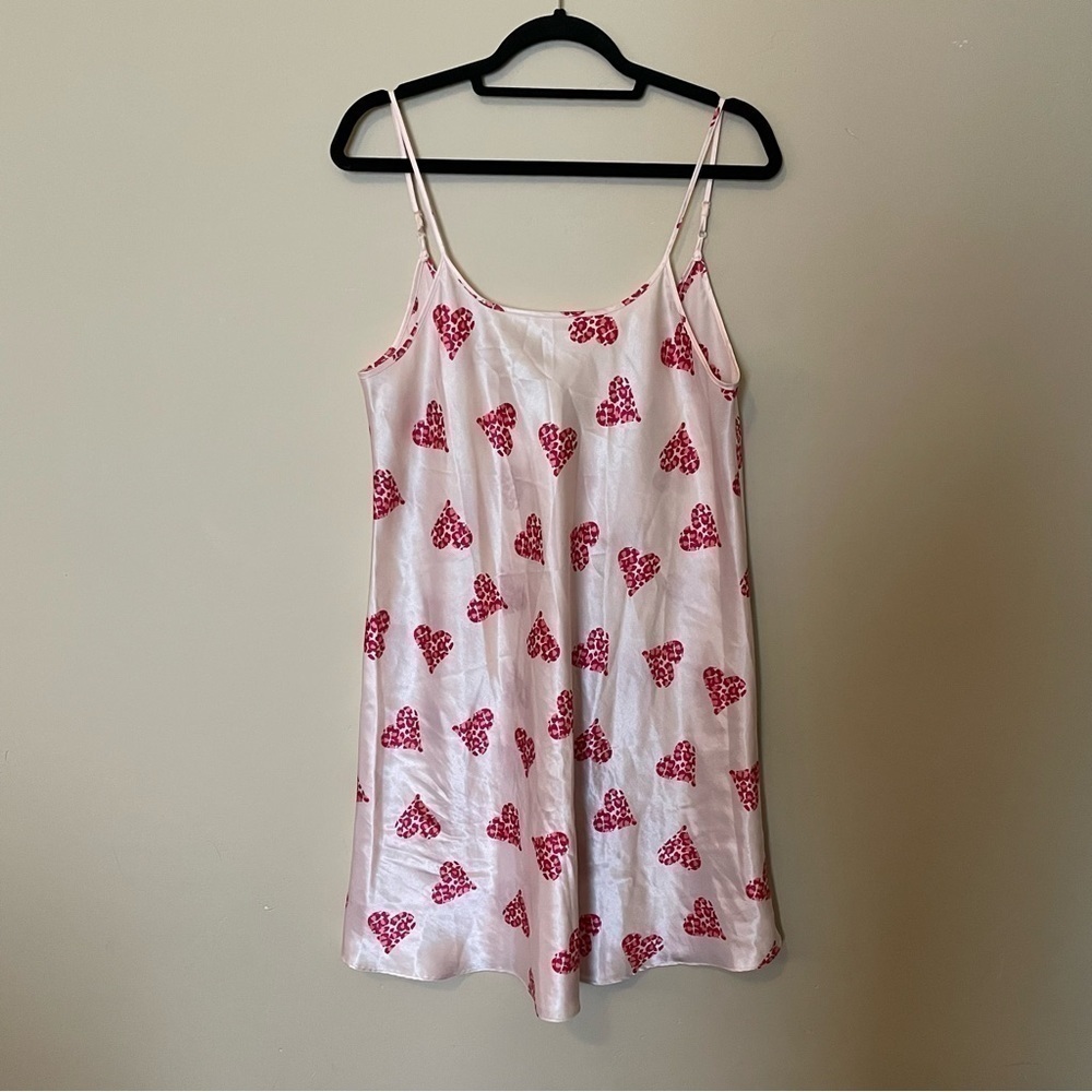 Vintage Intimates Pink Heart Lingerie Slip Dress Valentines Romantic Feminine